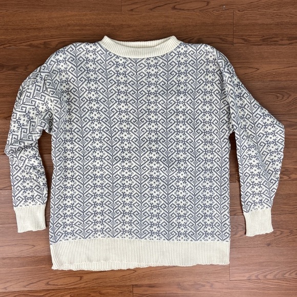 Vintage Fair Isle Sweater 100% Cotton Pullover Crewneck Size Large Gray White - Picture 10 of 15